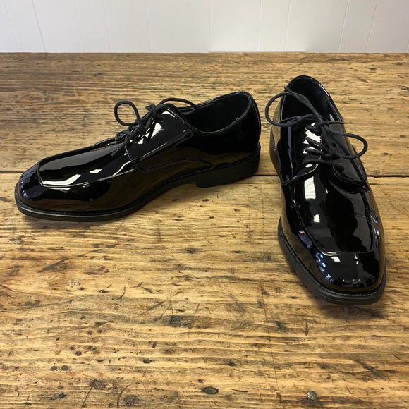 Men's Black Square Toe Tuxedo Shiny Formal Wedding Dress Business Lace up Shoes - Picture 4 of 7